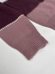 女士宽松可爱撞色豹纹毛衣，休闲舒适罗纹针织圆领长袖套头衫 - 彩色 - 查看 10