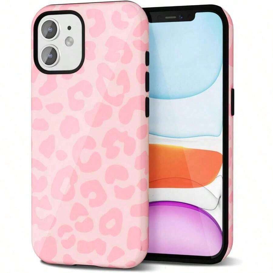 Cheetah Print All Over Print Mobile Phone Case For IPhone 17 Air 16 15 14 13 12 11 Pro Plus X XS Max Cellphone Protective Cover, Cute Leopard Case For Women, Luxury Retro Cool Animal Print Matte Surface Design, Aesthetic Pattern Slim Hard Shell Plastic Cover, White - Hồng - Xem 1
