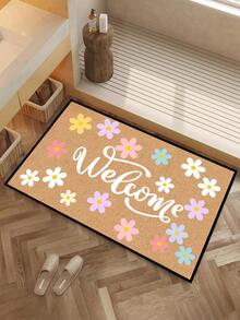 1 pieza Felpudo de bienvenida con patrón floral colorido, estilo rústico, lavable a máquina de fibra de poliéster, adecuado para sala de estar, cocina, dormitorio, entrada, decoración del hogar, decoración de la habitación, todo el año - Rosa - Ver 9