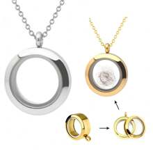 Stainless Steel Memory Locket Charm Flat Round DIY Necklace Making Kit Chain Necklace With Crystal Double Sided Frame Glass Container Floating Charms For Lockets - Round - View 8