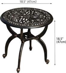 Mesa auxiliar de aluminio fundido para exteriores, redonda, pequeña, todo clima, mesa de café para patio, parque, césped, jardín (53 bronce) - Bronce de 18.5 pulgadas - Ver 5