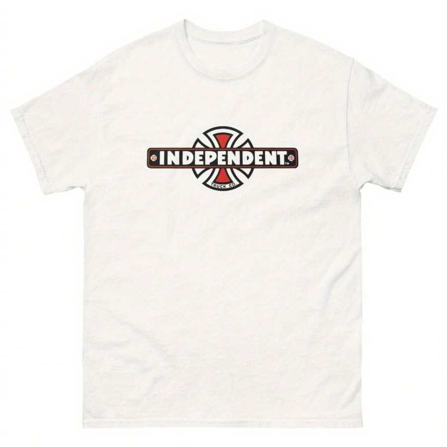Soft And Comfortable Independent Trucks Retro 90s Skateboard Graphic T-Shirt - White Crew Neck Casual Tee With Black & Brown Emblem Print, All-Season Comfort, Machine Washable For Men, Teens, Skate Culture & Outdoor Activities - 白色 - 查看 1