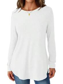 NORACORA Womens Long Sleeve Shirts Loose Tunic Tops Round Neck Lightweight Side Split Casual 2025 Basic Tshirts Blouse Halloween Christmas New Year