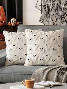 1 pieza/2 piezas Funda de almohada decorativa de Halloween con diseño bordado de calabaza y murciélago, de 18x18 pulgadas, 45cm x 45cm, suave y esponjosa para la temporada de miedo y la decoración otoñal acogedora, solo la funda, decoración de otoño, decoración de habitación