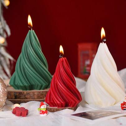 1 件旋转圣诞树香薰蜡烛，圣诞家居装饰，餐厅派对圣诞氛围蜡烛，大/中/小尺寸，白色带铃铛装饰