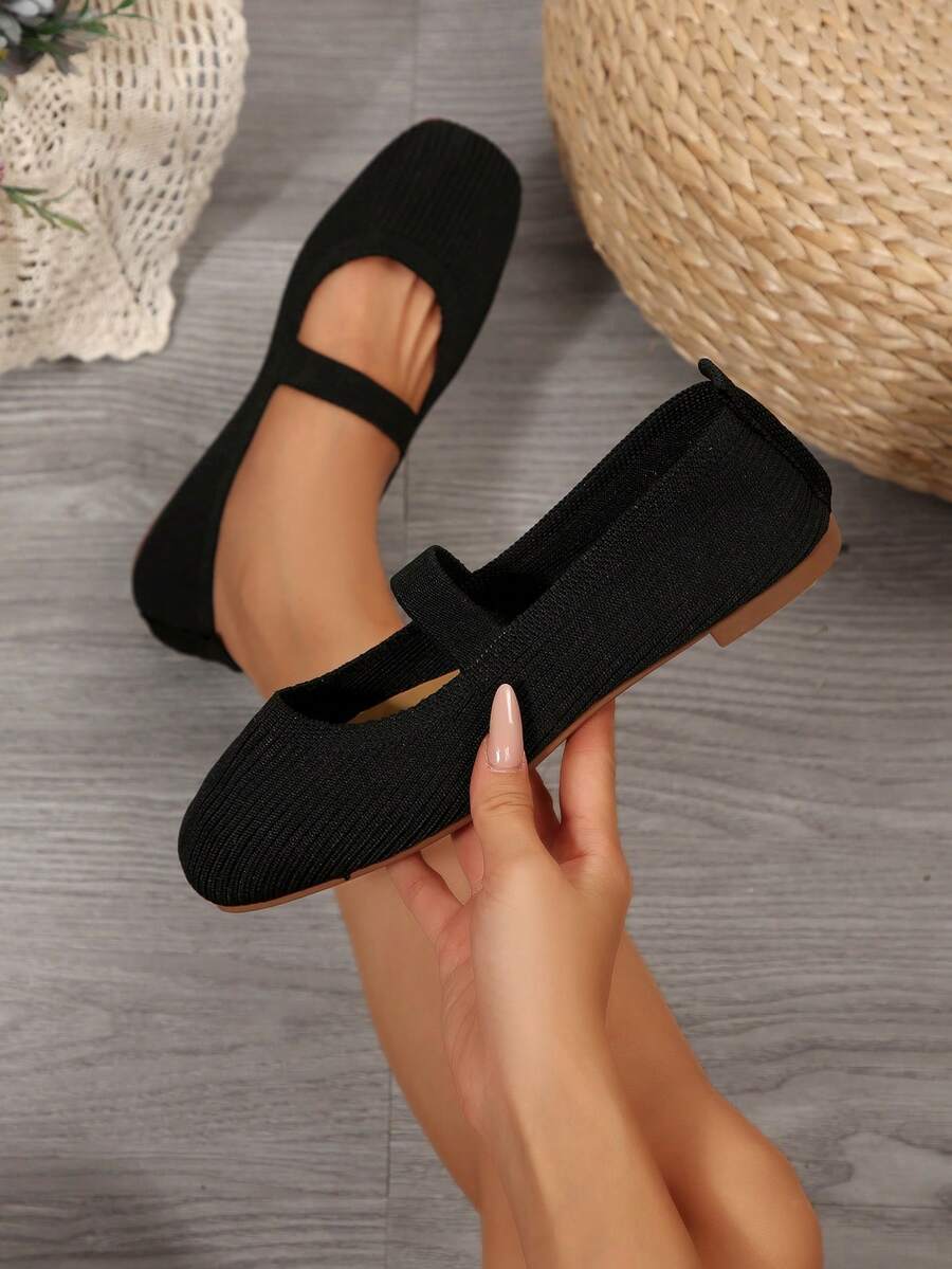 Damen Einfarbige Strick Atmungsaktive Bequeme Mary Jane Ballerinas