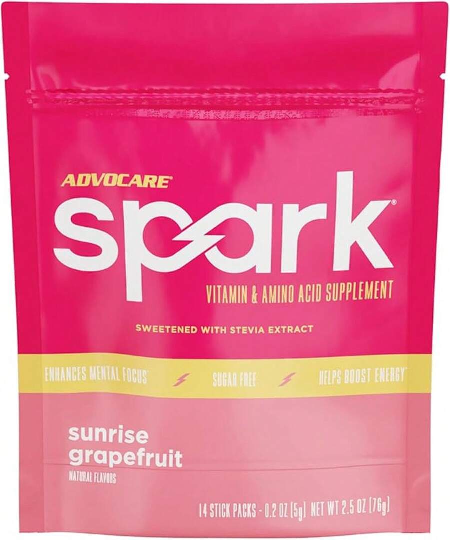 AdvoCare Spark Vitamin & Amino Acid Supplement - Focus & Energy Drink Powder Mix With Vitamin A, B-6, C & E - Also Includes L-Carnitine & L-Tyrosine - Fruit Punch, 14 Stick Packs - Bưởi Sunrise - Xem 1