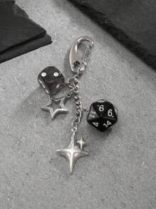 1pc Vintage Asymmetrical Dice Billiard Black 8 Ball Keychain, Personalized Design Phone Charm, Bag Pendant