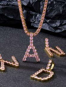 Fashionable Hip-Hop Pink Rhinestone Letter Pendant Necklace, Suitable For Women To Wear At Music Festivals And Parties