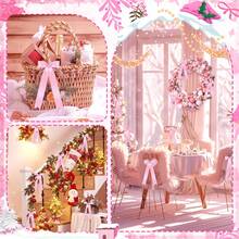 24 Pcs Pink Satin Ribbon Bows, Christmas Tree Bows Wreath Bows Rustic Large Tree Topper Bow For Door Windows Xmas Home Wedding Decorations Indoor Outdoor Christmas Decorations Winter Room Decor