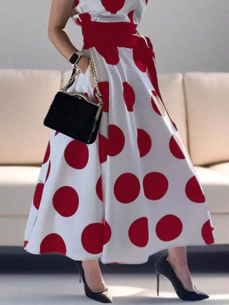 2025 Summer Fall Women's Casual Polka Dots Elegant Birthday Dress Daily A-Line Flare Shirt Dress For Women Party Evening Prom Dresses - 紅色 - 查看 1