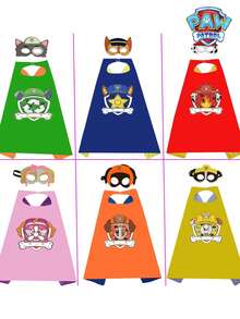2pcs Paw Patrol Costume Eye Mask Cape Cloak Double Layer Ryder Chase Super Hero Cape, Suitable For Birthday, Christmas, Halloween, Graduation And Back To School Decoration - Multicolor - View 4