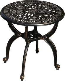 Mesa auxiliar de aluminio fundido para exteriores, redonda, pequeña, todo clima, mesa de café para patio, parque, césped, jardín (53 bronce) - Bronce de 18.5 pulgadas - Ver 8