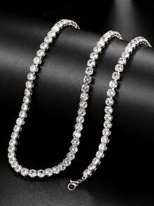 Women Full Diamond Tennis Necklace Light Luxury Paved Diamonds Chain High End Silver Jewelry Iced Sugar Collarbone Unisex Cuban Hip Hop Style - Bạc - Xem 2