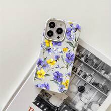 Fundas protectoras de imitación con orificios grandes y estampado de flores moradas y amarillas, compatibles con phone 16 Pro, 16, 15 Pro, 14, 14 Plus/14 Pro, 13, 13 Pro, 12 Pro y 11/11 Pro. Regalos para cumpleaños y celebraciones. - Blanco - Ver 1
