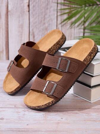 Teens Outdoor Flat Sandals, Solid Color Bohemian Style, Outdoor Boys/Girls Open Toe PU Leather Buckle Strap Vacation Beach Wedding Spring/Summer Flat Sandals