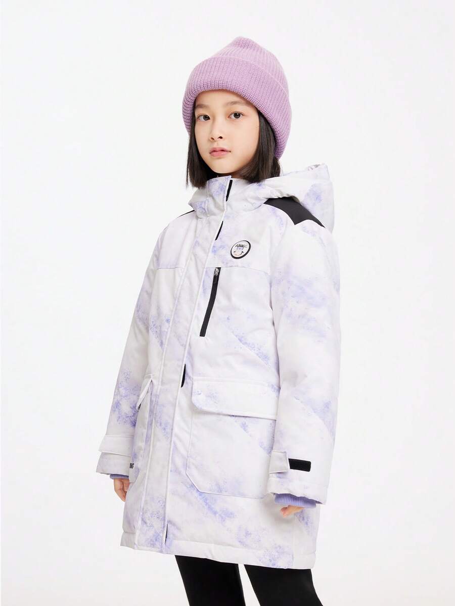 Annil Ropa para niños, niñas, adultos y adolescentes, chaquetas acolchadas de media longitud para mantener el calor y la protección contra el frío, para esquí al aire libre, antiestática, con estampado de montañas nevadas, chaquetas con capucha con estampado oscuro para el invierno