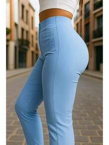 Stretch Pleated Trousers For Women - Blue - View 2