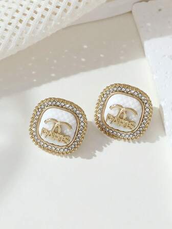 LADYCOCO 2pcs Fashionable Crystal Letter Earrings, Suitable For Women, Luxury Elegant Personalized Earrings, New Arrival 2025