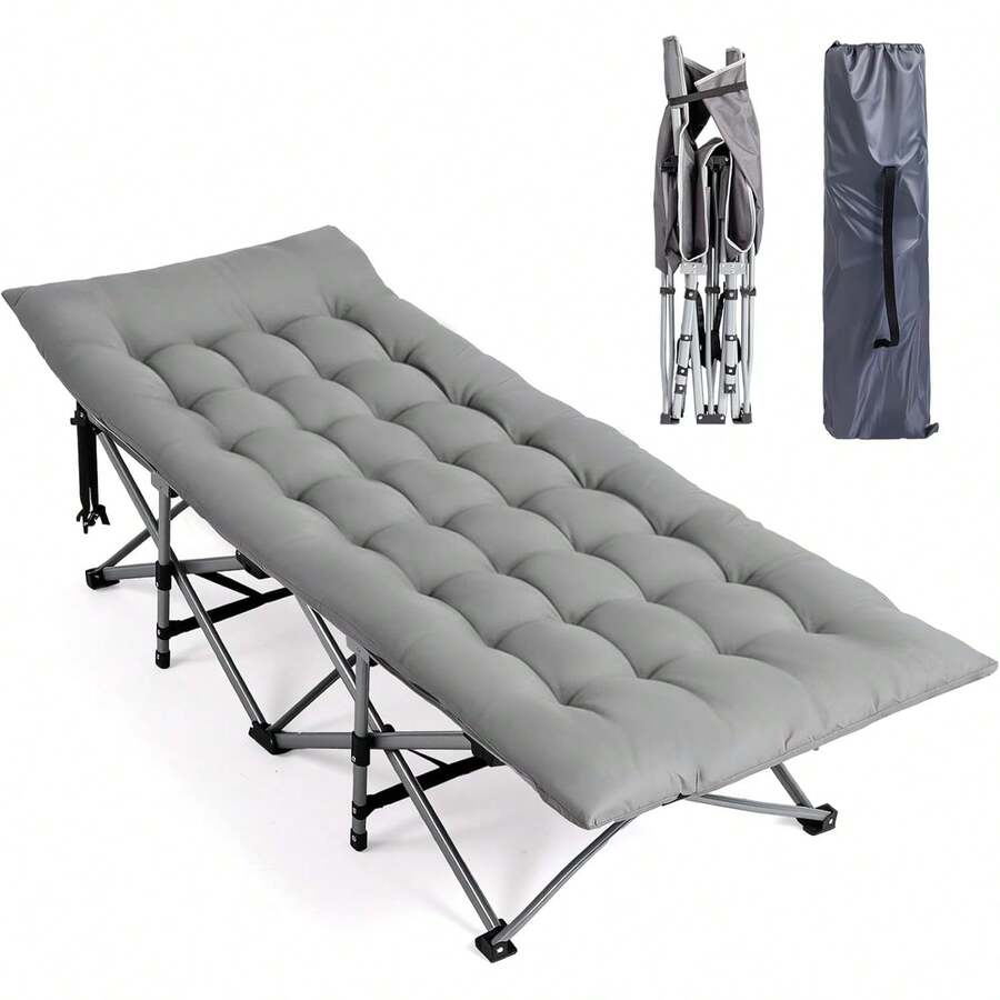 Folding Camping Cot Bed,Camping Cots For Adults With Mattress, Foldable Cots For Sleeping With Pillow 1200D Layer Oxford For For Guest,Travel,Hiking Grey - Grey - View 1