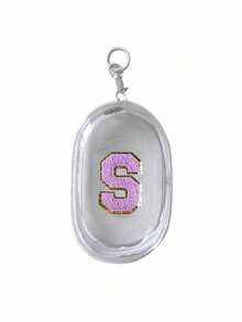 Portable Mini Transparent Zipper Storage Bag, Purple Towel Fabric Embroidered Letter A-Z, Compact Multi-Purpose Storage Bag, Earphone & Charger Storage Box With Keychain, Transparent Travel Accessories, Exquisite And Compact, Suitable For Storing Small Items, Cable Storage Bag, Bracelet Pouch - White - View 16