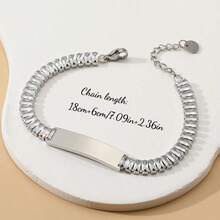 1pc Customized Engraved Stainless Steel Bracelet, Suitable As Gift For Friends, Couples, Family On Holidays - Multicolor - View 3