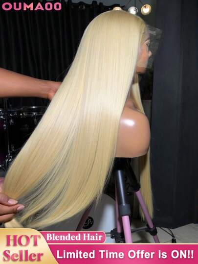 13x4 高清透明 613 金色 28 30 34 英寸蕾丝前部真人混合发质假发，女士直发蕾丝前部假发，巴西处女发，预拔婴儿发，自然发际线，柔软自然外观，万圣节假发，适合日常佩戴