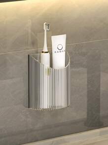 1 pieza Soporte de pared para cepillo de dientes para baño, organizador de ducha adhesivo para cepillo de dientes, cepillo de dientes eléctrico, pasta de dientes, afeitadora, pincel de maquillaje, cosméticos, cubeta adhesiva para pared para taza de pareja/familia