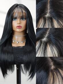 Peruci frontale din dantelă cu parte în T, 13*4*1, linie de păr pre-smulsă, sintetice, rezistente la căldură, păr drept, 22 de inci, negru, separare parțială, utilizare zilnică, calitate înaltă, pentru femei, aspect natural, peruci sintetice moi de bună calitate, potrivite pentru începători, peruci pentru femei, păr sexy, peruci drepte pentru femei, peruci de 22 de inci, peruci negre