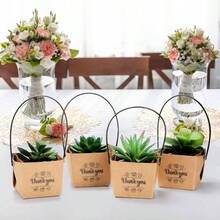 Pack Succulent Wraps Bags, Small Thank You Succulent Box With Handles, Fits 2 Inch Pots, Waterproof Kraft Paper Succulent Party Favors Guests Plants Decoration Wedding - Kraft Paper Color - View 7