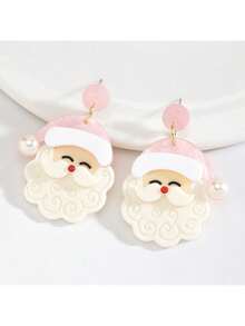 2pcs Christmas Theme Cute Santa Claus Acrylic Earrings, Perfect Christmas Party Gift, Suitable For Women's Daily Elegant Wear And Party Outfit Accessories
