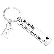 Portachiavi da guida francese da strada, regalo per il fidanzato, il marito, la fidanzata, "Attento, ho bisogno di te al mio fianco", San Valentino, Natale, accessori per auto, ciondolo per borsa, regalo creativo per il ritorno a scuola, accessori per borsa, cordino con porta badge, accessori per auto, ciondolo per borsa - Argento - Visualizzare 3