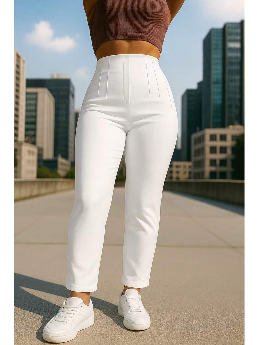 Stretch Pleated Trousers For Women - 白色 - 查看 1