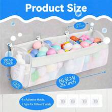 Wandmontierter Badewannen-Spielzeug-Organizer, 3-Fach Duschspielzeug-Halter mit breiten Öffnungen & Klebehaken, großer Stauraum für Badespielzeug