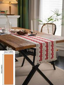 1pc New European And American Style Multiple Red Heart Holiday Party Valentine's Day Geometric Tassel Table Runner, Dining Table Runner, Home Decor, Photoshoot Background Cloth, Multi-Color European And American Style Table Runner - Red - View 18