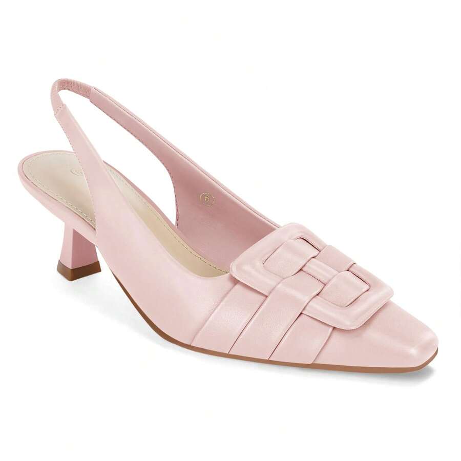 Women's Slingback Kitten Heels Pointed Toe Closed Low Heel Dress Pumps Comfortable Office Party Shoes - 粉色 - 查看 1