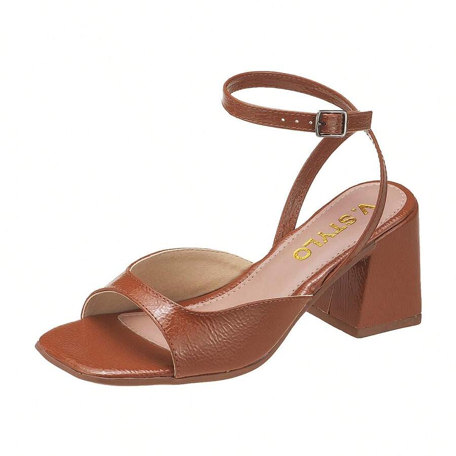 V.Stylo Geometric Chunky Block Heel Mule Sandal - Camel - Ver 1