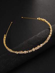 1pc Luxury Rhinestone Leaf Headband, Elegant Bridal Headpiece, Minimalist & Fashionable For Banquet,Wedding Hair Accessories - Gold - View 4