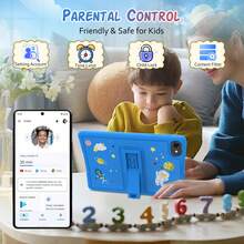 TABWEE 10,1-tums surfplatta för barn, Android 15 K10-surfplatta, pedagogisk surfplatta med HD+ IPS 1280*800-upplösning, fyrkärnig processor, 12 GB (4+8) RAM, 64 GB lagringsutrymme utbyggbart till 1 TB, 5000 mAh batteri, dubbla högtalare, WiFi (adapter ingår ej) - Blå - Visa 4