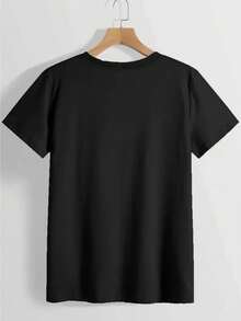été haut femme t chemise à col rond imprimé lettres style dessin animé, design simple, T-confortable shirt de remise de diplômes 2026, vêtements de rentrée scolaire et respirant, idéal pour les loisirs au quotidien et polyvalent, pour un style naturel et élégant. Un incontournable pour les fêtes d'été. Livraison locale. - Noir - Voir 2