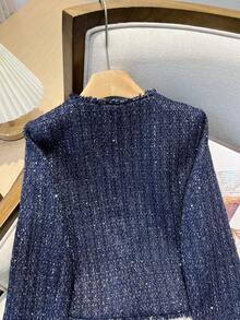GMFP Women's Casual Elegant Fashion Loose Blue French Button Tweed Fringe Short Jacket, Suitable For Summer & Autumn Holiday Season - Blue - View 9