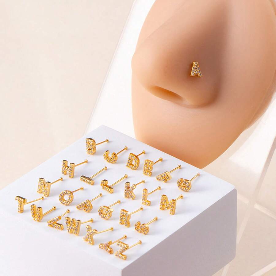 26 Alphabet  Nose Stud, Minimalist Straight Pin Piercing Jewelry For Women And Men - B4302-6字母G - 查看 1