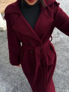 DEEKA Autumn/Winter New Women's Fashion Classic Double-Breasted Trench Coat, Burgundy Wool Coat - Burgundy - View 1
