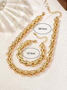 1 Set Punk Style Metal Exaggerated Thick Chain Bracelet And Necklace - Yellow Gold - View 3
