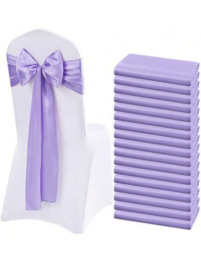 1pc/6pcs/10pcs Light Purple Satin Chair Sash Ties Silk Chair Ribbon Bow Belt Party Wedding Chair Sash Knot For Birthday, Event, Hotel, Restaurant, Ceremony, Banquet Decoration