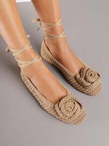 Vices geflochten Ballettschuhe mit Applikationen und Schleife - Braun - Übersicht 4