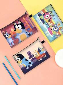 Bluey علبة أقلام وأدوات قرطاسية بتصميم الكرتون "بلوي"، علبة أقلام ذات طبقتين مزودة بسحاب، لوازم دراسية للكلية، علبة أقلام مريحة للحقيبة الظهر، حقيبة جميلة وأنيقة، حقيبة ظهر صغيرة، حقيبة ظهر كرتونية ممتعة للأطفال