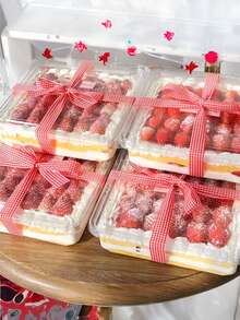 5pcs Christmas Strawberry Cake Packaging Boxes, Square Transparent Dessert Boxes With Lids, Christmas Atmosphere Visual Cake Packaging Boxes, Square Tiered Cake Boxes - Multicolor - View 10