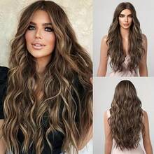 30 Inch Long Body Wave Wig | Brown With Blonde Highlights | Heat-Resistant Synthetic Hair | Chic Elegant Waves For Women | Versatile For Daily Glam & Special Occasions - Màu nâu ombre - Xem 1