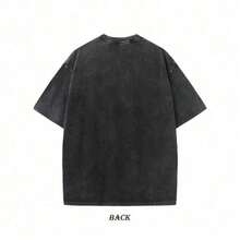 Camiseta de manga corta de algodón lavado con estampado de , estilo urbano streetwear para hombres y mujeres - Negro - Ver 3